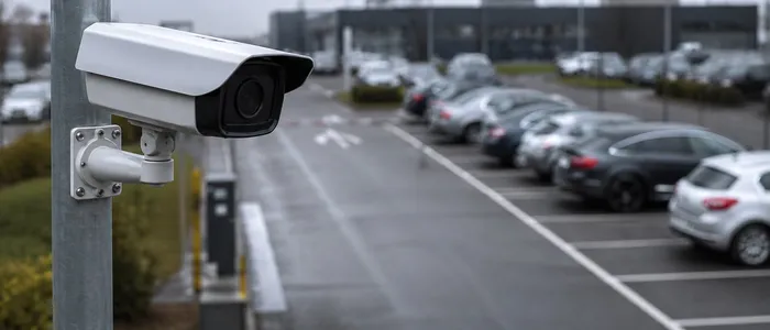 Bewakingscamera met nummerplaatherkenning gericht op een parking
