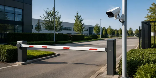 Bewakingscamera bij een inrijslagboom die nummerplaten herkent